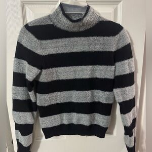 Anthropologie Maeve Mock Neck Sweater Black Gray Stripe Thick Minimalistic Sz S
